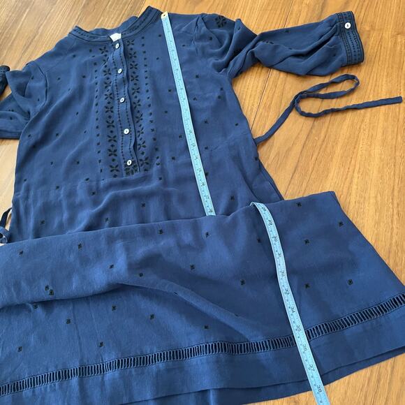 WRAP London Shirt Dress 4 Linen Embroidered Eyelet Mandarin Collar - Picture 5 of 12